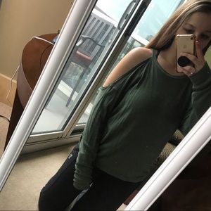 Green open shoulder sweater